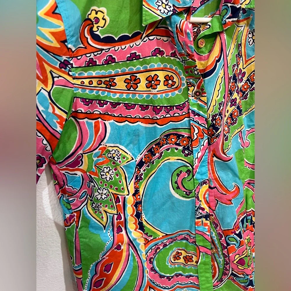 Lilly Pulitzer Colorful Paisley Print Button Front Top Size 4 - Picture 3 of 4